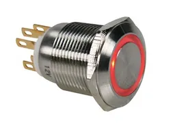 Drukknop IN Roestvrij Staal Spdt 1NO 1NC - Rode Ring - 19mm