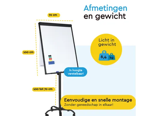 BRASQ Flipover Mobiel 70x100cm Magnetisch Zwart inclusief accessoires