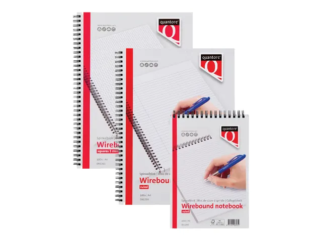 Bloc-notes Quantore A4 carreaux 5mm spirale latérale 100 feuilles 70g