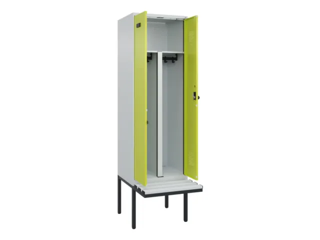 PBM-locker met bank,HxBxD 2120x600x815mm,2vak,vak B 300mm,draaigrendel