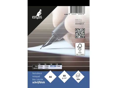 Schrijfblok Kangaro A6 lijn 60 grams 100 vel