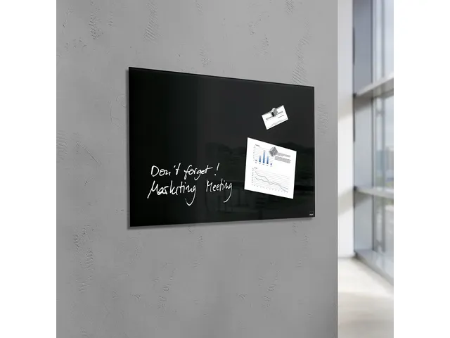 Glas/magneetbord Sigel Zwart 100x65 Magneet+bevestigingsmateriaal