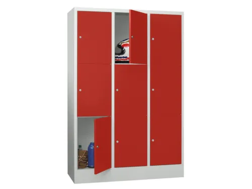 lockerkast,HxBxD 1850x1200x500mm,3x3vakken,RAL7035,front RAL7035