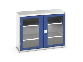 vitrinekast 1000x1300x550mm 2xStalen bodem romp RAL7035 front RAL5010 - 1