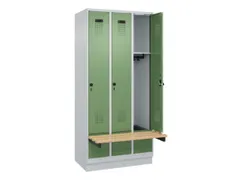 locker met bank,HxBxD 1950x900x815mm,3vak,vak B 300mm,draaigrendel