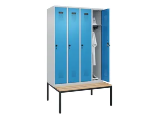 locker met bank,HxBxD 2120x1200x815mm,4vak,vak B 300mm,draaigrendel - 1