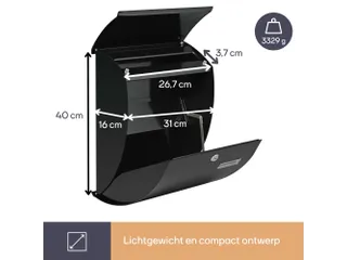 Brievenbus Nice Zwart Gebogen front, naamplaatje 2 sleutels 40x31x16cm - 5