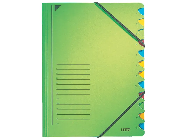 Sorteermap Leitz 3912 A4 12 vaks karton groen