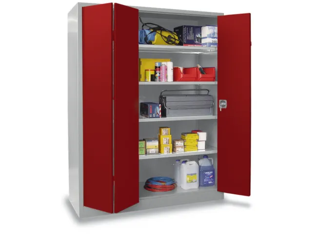 Vouwdeurkast 1950x1200x400mm 4legborden Verzinkt Ral7035 Front Ral3000