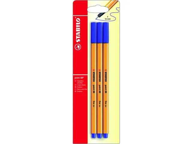 Fineliner STABILO Point 88 0.4mm blister à 3 stuks blauw
