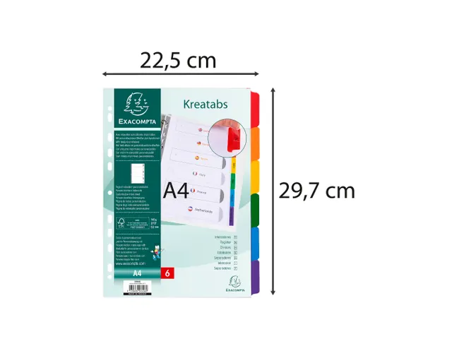 Tabbladen Witte Karton Kreatabs Personaliseerbaar 6-Delig A4 11-Gaats