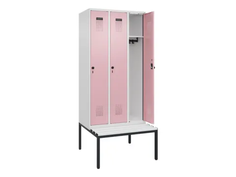locker met bank,HxBxD 2120x900x815mm,3vak,vak B 300mm,draaigrendel
