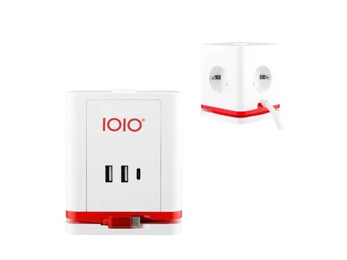 IOIO Stekkerdoos Kubus SW1000 3-voudig + 3x USB Wit