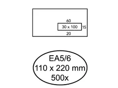 Envelop Quantore EA5/6 110x220mm Venster Rechts 30x100mm Wit Gegomd