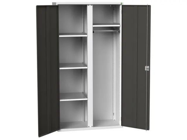 Lockerkast 2000x1050x550mm 4 vakken, dubbele vleugeldeur, RAL7016