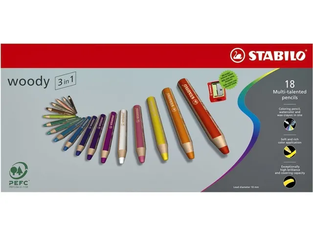 Crayon de couleur STABILO Woody 880 3-en-1 Arty + taille-crayon + pinc