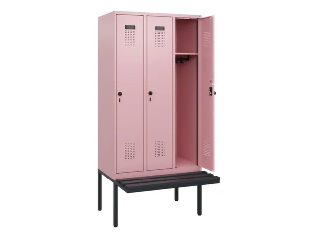 locker met bank,HxBxD 1950x900x815mm,3vak,vak B 300mm,draaigrendel