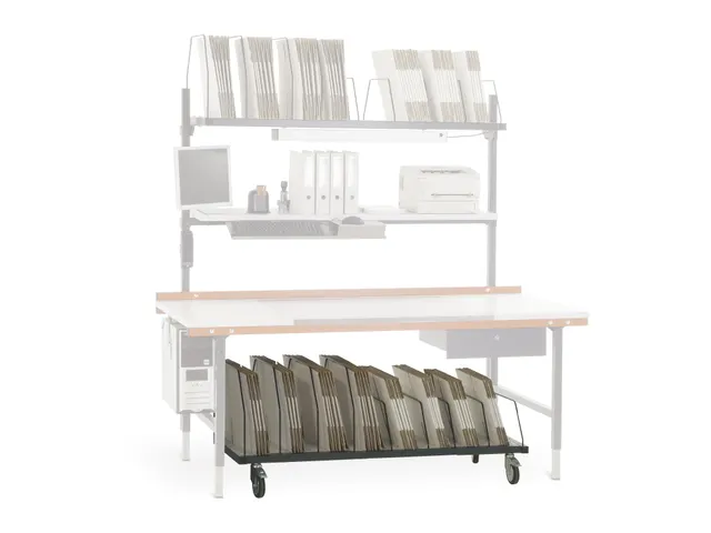 ondertafelmagazijn,v. paktafel,HxBxD 690x1600x600mm,9stalen beugels