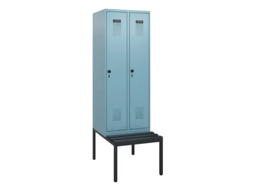 locker met bank,HxBxD 1950x600x815mm,2vak,vak B 300mm,draaigrendel