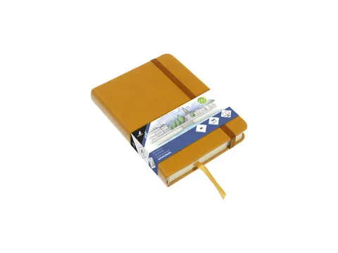 Schetsboek Kangaro A6 okergeel PU hardcover 80 blad 140 grams roomwit