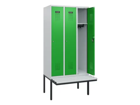 locker met bank,HxBxD 1950x900x815mm,3vak,vak B 300mm,cilinderslot