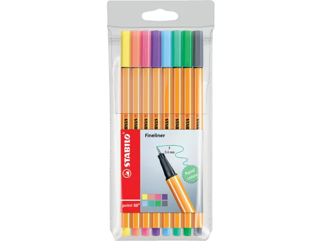 Fineliner STABILO point 88/8 Fin pastel assorti étui 8 pièces