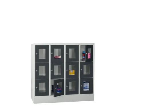 lockerkast,HxBxD 1187x1200x500mm,4x3vakken,RAL7035,front RAL7016