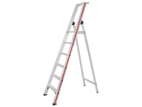 trapladder,eenzijdig,6treden,stand H 1,4m,balk L 2,2m,aluminium