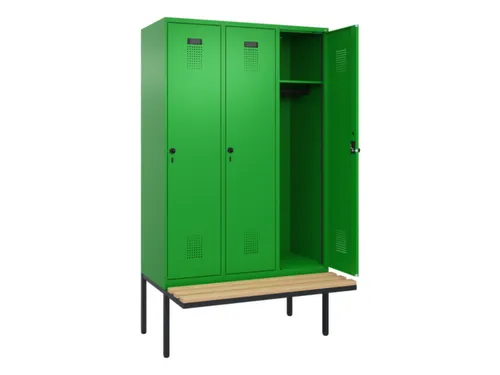 locker met bank,HxBxD 2120x1200x815mm,3vak,vak B 400mm,draaigrendel