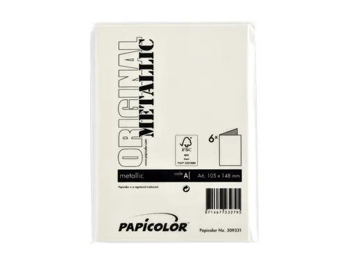 Correspondentiekaart Papicolor dubbel 105x148mm metallic ivoor pak 6 s