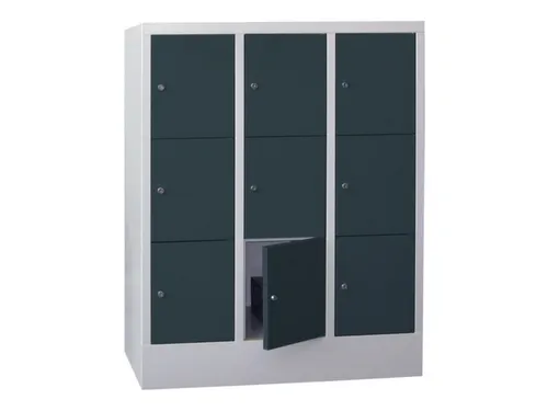 lockerkast,HxBxD 1187x900x500mm,3x3vakken,RAL7035,front RAL7016