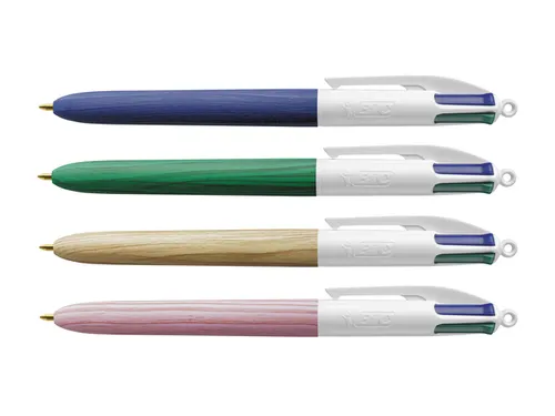 Balpen BIC 4kleuren Wood