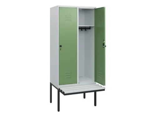 locker met bank,HxBxD 1950x800x815mm,2vak,vak B 400mm,draaigrendel
