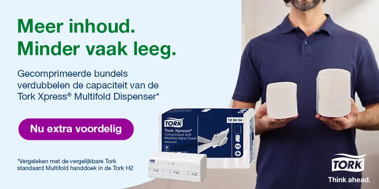 Tork Xpress Compressed handdoeken: minder vaak bijvullen!