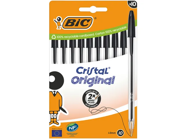 Balpen Bic Cristal medium zwart blister à 10 stuks