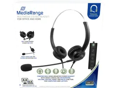 MEDIARANGE PC STEREO HEADSET BLACK WIRED MROS304 with 2m cable