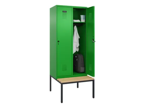 locker met bank,HxBxD 2120x800x815mm,2vak,vak B 400mm,draaigrendel
