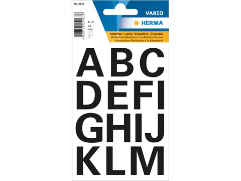 Etiket Herma 4167 25mm Letters A-Z Zwart Folie 28 stuks