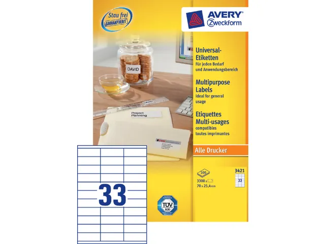 Etiket Avery Zweckform 3421 70x25.4mm wit 3300stuks