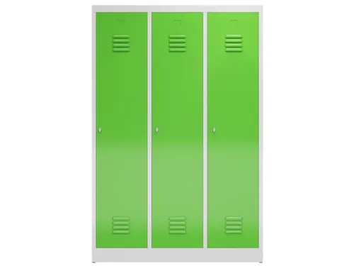 garderobekast 1800x1185x500mm 3vak klink sokkel romp RAL7035 RAL6018