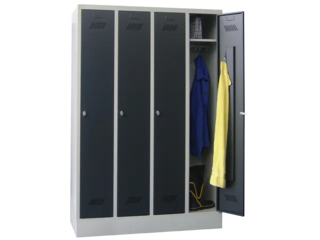 lockerkast,HxBxD 1850x1200x500mm,4vak,RAL7035,front RAL6011