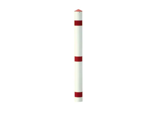 Afzetpaal Ronde Buis Ø 76mm Vast Te Betonneren Spitse Kop Wit/Rood