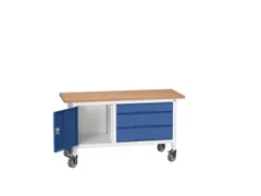 werkbank,HxBxD 830x1500x600mm,multiplexblad,uitrusting: 3laden,kast