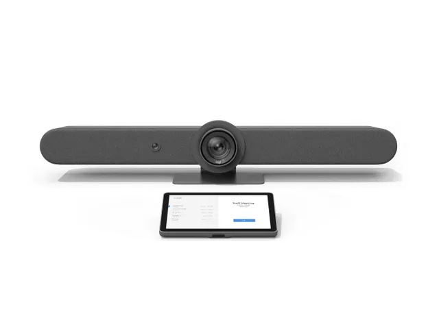 Rally Bar: 6 beamforming-microfoons, PTZ-camera, 2 speakers, 910 x 130
