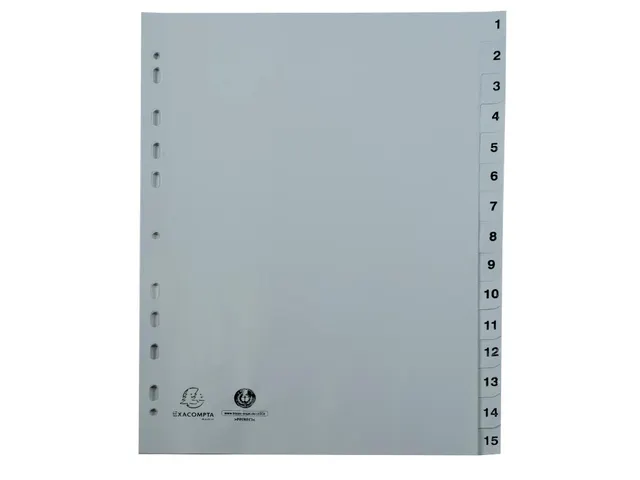 Bedrukte tabbladen numeriek wit PP 15-delig 1-15 A4 11-gaats
