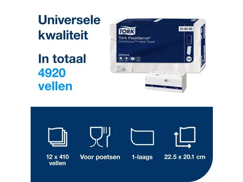 Tork 100585 Peakserve Continue Handdoek 1-laags Wit H5 Universal