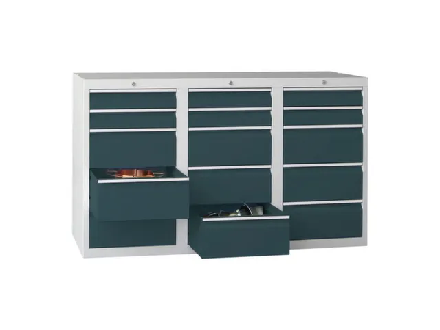 ladekast HxBxD 900x1500x500mm 15laden RAL7035 front RAL7016