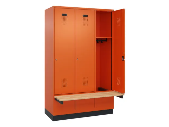 locker met bank,HxBxD 1950x1200x815mm,3vak,vak B 400mm,cilinderslot