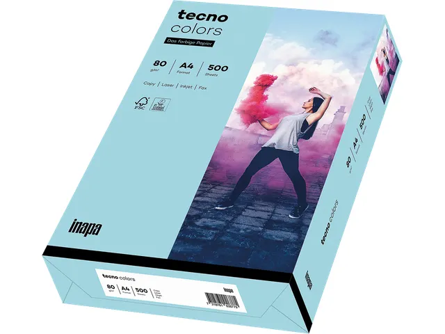 Inapa Tecno colors Gekleurd papier A4 Midden blauw 80 gram 500vel