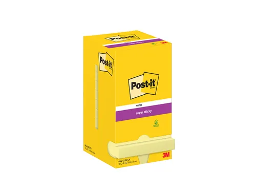 Memoblok Post-it 654 Super Sticky 76x76mm canary yellow 12 stuks